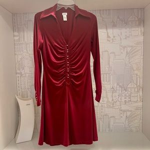 Cache Knee-Length Long Sleeve V-Neck A Line Silhouette Dress Size M